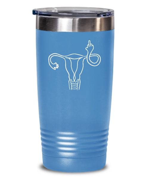 Angry Uterus Flipping the Bird Finger Reproductive Rights Insulated Drink Tumbler Travel Cup Feminist Gift