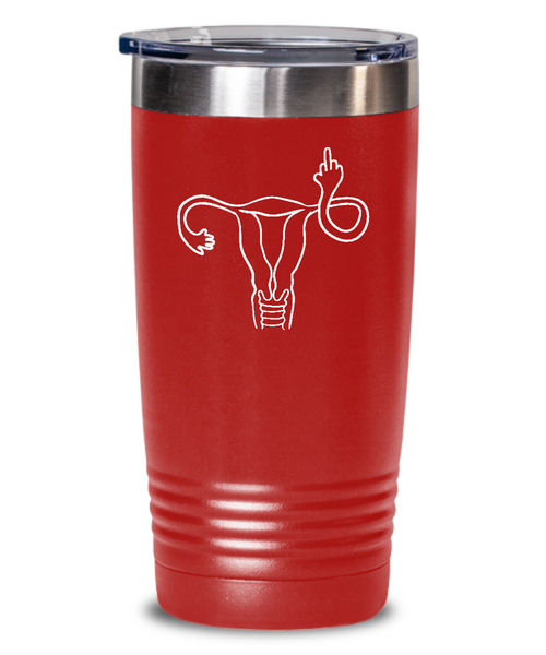 Angry Uterus Flipping the Bird Finger Reproductive Rights Insulated Drink Tumbler Travel Cup Feminist Gift