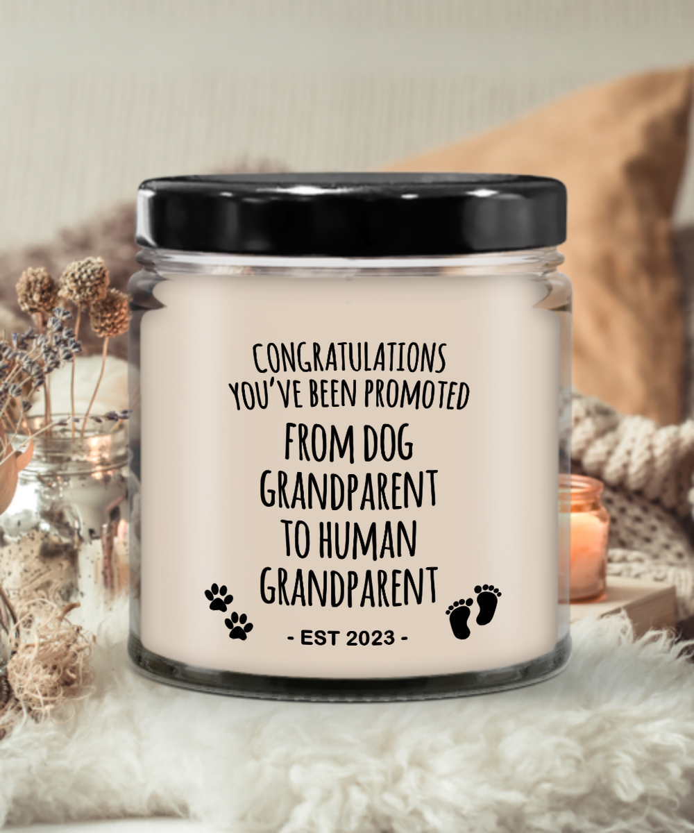 Dog Grandparent to Human Grandparent Est 2023 Candle 9oz Vanilla Scented Soy Wax Blend Candles Funny Gifts