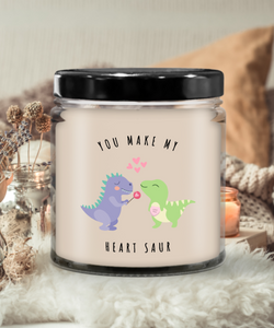 Dinosaur Candle, Dinosaurs, T Rex Mug, Dinosaur Lover Gifts, Valentine's Day, You Make My Heart Saur 9 oz Vanilla Scented Soy Wax Candle