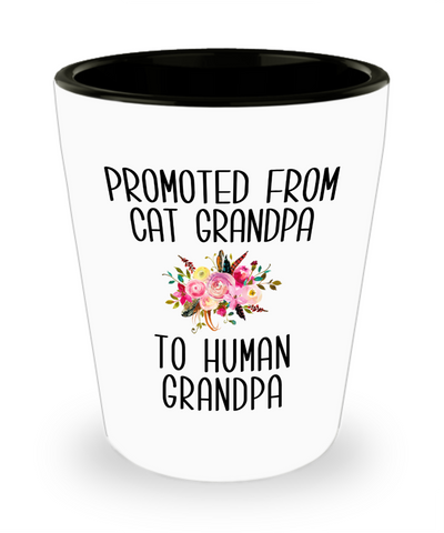 Promoted From Cat Grandpa To Human Grandpa Grandfather Pregnancy Announcement Father in Law Pregnancy Reveal Gift for Him Ceramic Shot Glass