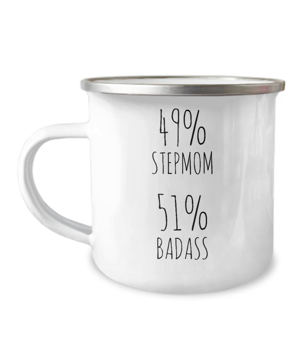 49% Stepmom 51% Badass Metal Camping Mug Coffee Cup Funny Gift