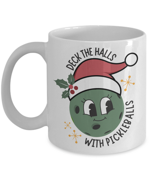 Pickleball Mug, Pickleball Christmas, Pickleball Gift, Pickleball Gifts, Deck the Halls Coffee Cup