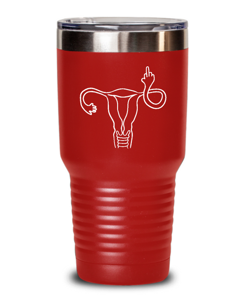 Angry Uterus Flipping the Bird Finger Reproductive Rights Insulated Drink Tumbler Travel Cup Feminist Gift