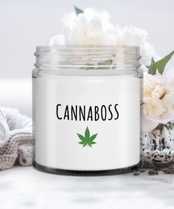 Weed Leaf Candle Cannaboss Vanilla Scented Soy Wax Blend 9 oz. with Lid