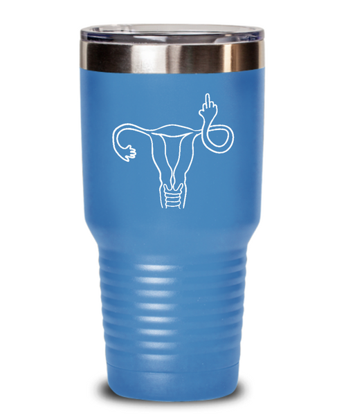 Angry Uterus Flipping the Bird Finger Reproductive Rights Insulated Drink Tumbler Travel Cup Feminist Gift