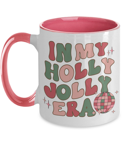 In My Holly Jolly Era Mug Holly Jolly Vibes Retro Groovy Two-Tone Coffee Cup