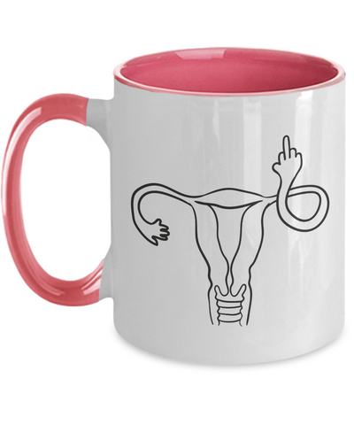 Angry Uterus Finger Mug Flipping the Bird Reproductive Rights Social Justice Feminism Pro Choice Women's Rights Abortion Rights Coffee Cup