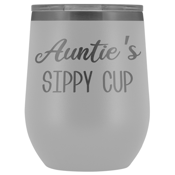 Auntie's Sippy Cup Auntie Wine Tumbler Gifts Funny Stemless Stainless Steel Insulated Wine Tumblers Hot Cold BPA Free 12oz Travel Cup