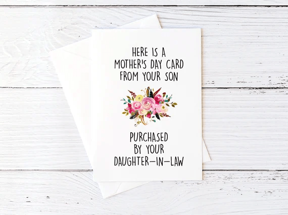 Mother's Day Card for Mother in Law From Daughter in Law Sarcastic Cards Funny Cards Blank Greeting Card