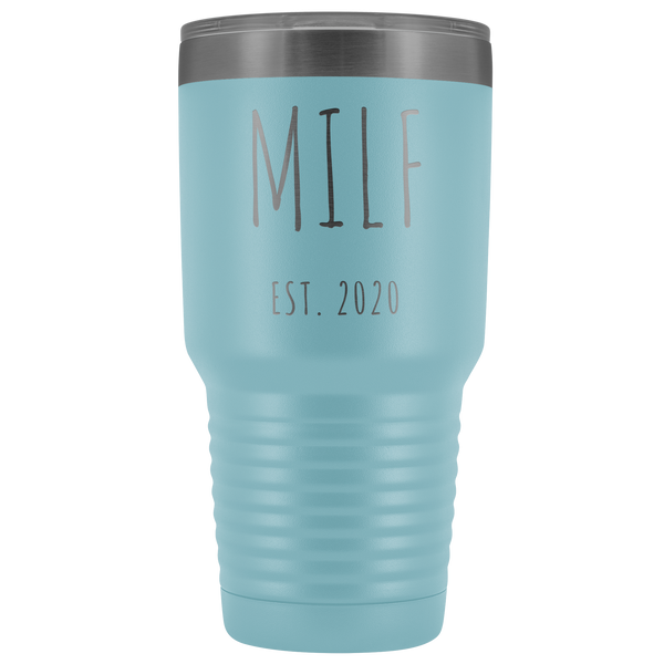 MILF Mug Present For New Mom Gifts Funny New Mother Est 2020 Tumbler Metal Insulated Hot Cold Travel Coffee Cup 30oz BPA Free