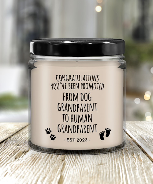 Dog Grandparent to Human Grandparent Est 2023 Candle 9oz Vanilla Scented Soy Wax Blend Candles Funny Gifts