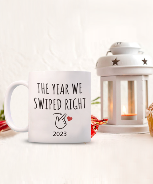 The Year We Swiped Right Mug, New Couple Mugs, Swiped Right, Boyfriend Mug, First Christmas Together, New Relationship Gift, 2023 Coffee Cup