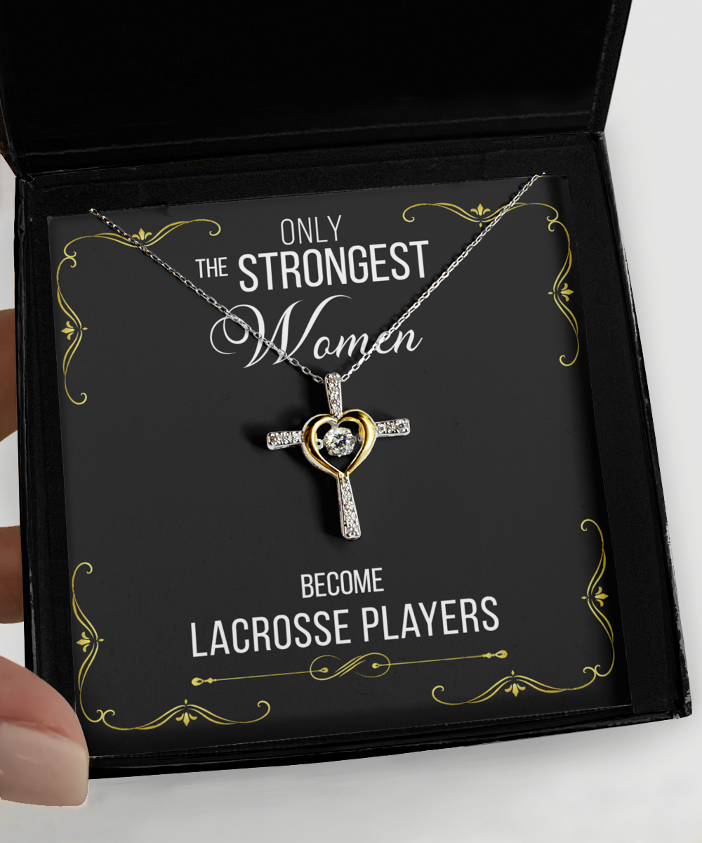 Gift For Lacrosse Players Gifts For Her Only The Strongest Women Become Lacrosse Players Cross Necklace 14K Gold Plated Sterling Silver Cubic Zirconia