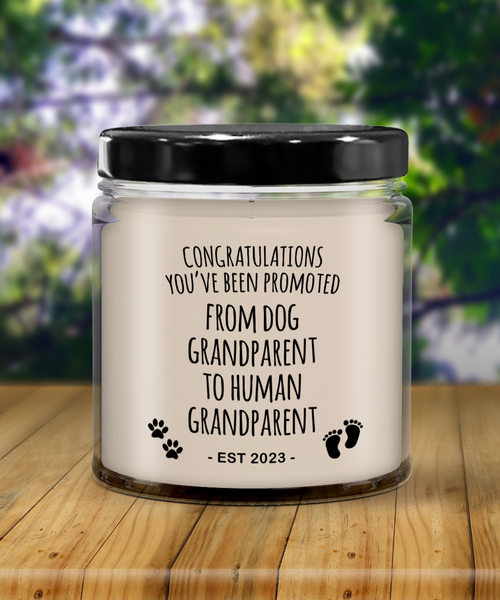 Dog Grandparent to Human Grandparent Est 2023 Candle 9oz Vanilla Scented Soy Wax Blend Candles Funny Gifts