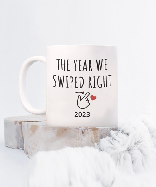 The Year We Swiped Right Mug, New Couple Mugs, Swiped Right, Boyfriend Mug, First Christmas Together, New Relationship Gift, 2023 Coffee Cup