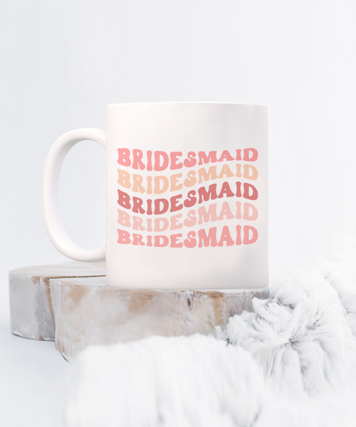 Bridesmaid Mug, Groovy Bachelorette, Groovy Bridesmaid, Retro Bridesmaid Mug, Bridal Party Mugs, Wedding Day, Aesthetic Boho Peach Pink Coffee Cup