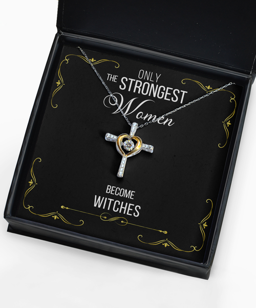 Gift For Witches Gifts For Her Only The Strongest Women Become Witches Cross Necklace 14K Gold Plated Sterling Silver Cubic Zirconia Pendant