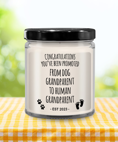 Dog Grandparent to Human Grandparent Est 2023 Candle 9oz Vanilla Scented Soy Wax Blend Candles Funny Gifts