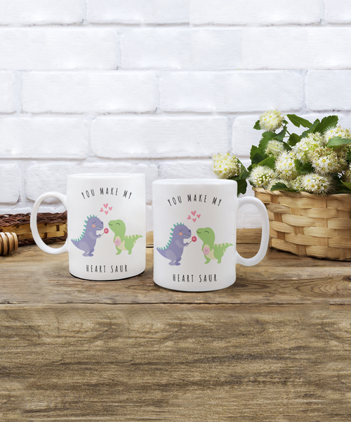 Dinosaur Mug, Dinosaur Coffee Mug, Dinosaur Cup, T Rex Mug, Dinosaur Lover Gifts, Valentine's Day, You Make My Heart Saur