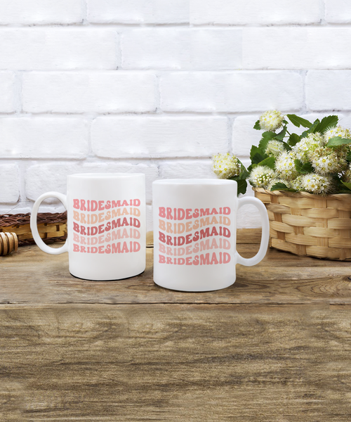 Bridesmaid Mug, Groovy Bachelorette, Groovy Bridesmaid, Retro Bridesmaid Mug, Bridal Party Mugs, Wedding Day, Aesthetic Boho Peach Pink Coffee Cup