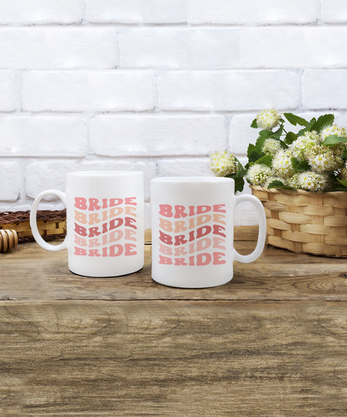 Bride Cup, Groovy Bachelorette, Groovy Bride, Retro Bride Mug, Bridal Party Mugs, Wedding Day, Aesthetic Boho Pink Peach Coffee Cup