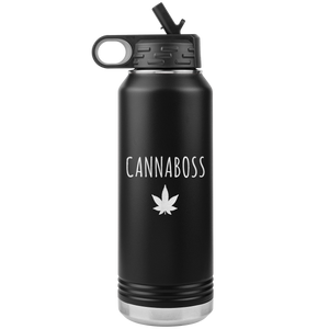 Cannaboss Weed Leaf Cannabis Gifts Marijuana Grower Dispensary Owner Water Bottle Insulated Tumbler 32oz BPA Free