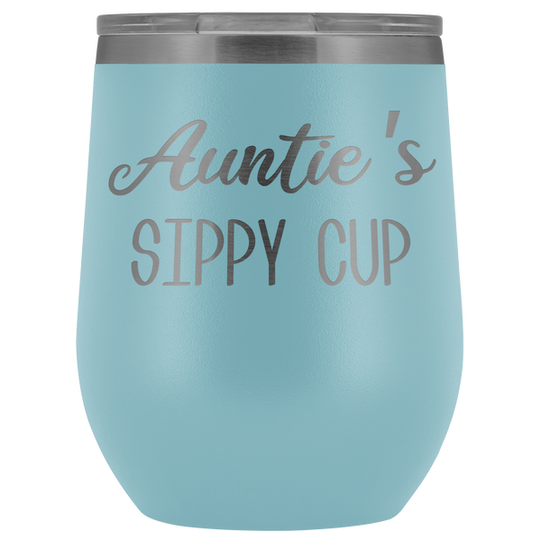 Auntie's Sippy Cup Auntie Wine Tumbler Gifts Funny Stemless Stainless Steel Insulated Wine Tumblers Hot Cold BPA Free 12oz Travel Cup