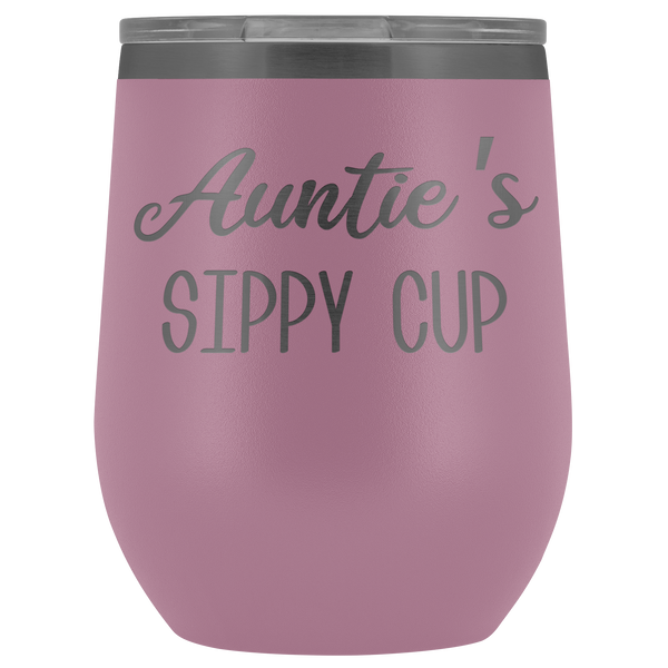 Auntie's Sippy Cup Auntie Wine Tumbler Gifts Funny Stemless Stainless Steel Insulated Wine Tumblers Hot Cold BPA Free 12oz Travel Cup