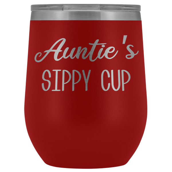 Auntie's Sippy Cup Auntie Wine Tumbler Gifts Funny Stemless Stainless Steel Insulated Wine Tumblers Hot Cold BPA Free 12oz Travel Cup