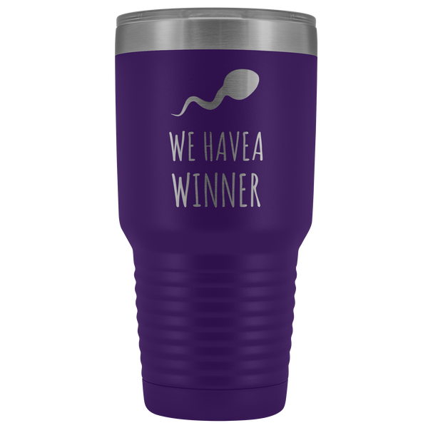 Funny Pregnancy Announcement Reveal Gift to Husband Baby Announcement We Have a Winner Tumbler Metal Mug Insulated Hot Cold Travel Coffee Cup 30oz BPA Free