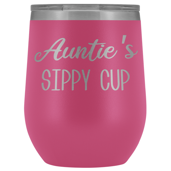 Auntie's Sippy Cup Auntie Wine Tumbler Gifts Funny Stemless Stainless Steel Insulated Wine Tumblers Hot Cold BPA Free 12oz Travel Cup