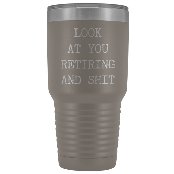 Funny Retirement Gifts Look at You Retiring Tumbler Metal Mug Insulated Hot Cold Travel Coffee Cup 30oz BPA Free